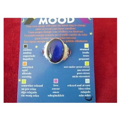 Spiritual Gifts Mood Ring - Oval Shaped; on a Card with Colour Coded Chart telling you your Inner Moods - adjustable to fit different size of fingers - from