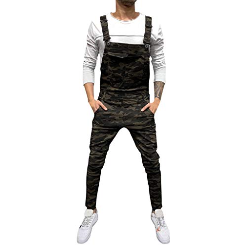 Preisvergleich Produktbild BHYDRY Herrentaschenjeans Overall Jumpsuit Streetwear Overall Hosenträgerhose(X-Large,Kaffee)