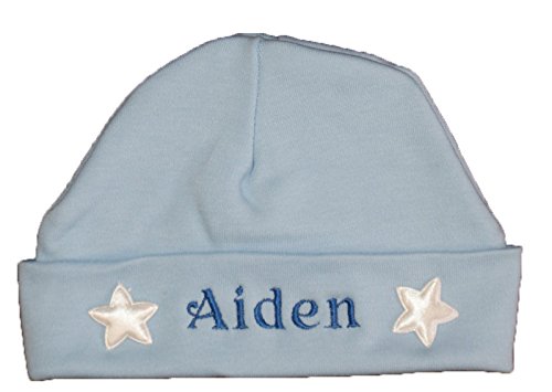 Little Star Baby Hat 100% Super Soft Double Layered Cotton Personalised & Embroidered with the name of your choice. ONLY AVAILABLE IN SIZES 0-3 or 3-6 months (3-6, Blue)