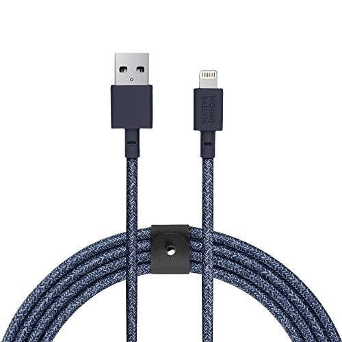 Native Union Belt Cable XL USB-A a Lightning - Cable Reforzado Ultrarresistente de 3 m [con Certificado MFi] para iPhone/iPad (Indigo)