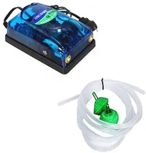 MASHKI Aquarium Air Pump with Air Stones & Pipe Adjustable & Silent Aquarium Airpump Dual Outlet Fish Tank Aeration Device for Airpump for Aquarium