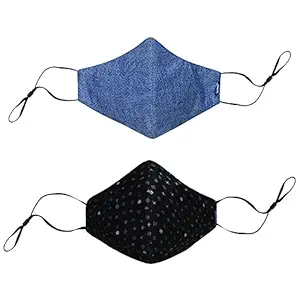 Chicco ComfyPro Face Mask, Effective Against 95% Particles, Soft & Breathable, Comfortable Nose Band, Adjustable & Reusable, Design- Chambray, Black, for Kids 7-12Y (Pack of 2)