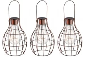 MARCO PAUL INTERIORS Marco Paul 3 x Solar Copper Hanging Firefly Lantern with LED Lights Patio Storm Vase Table Lantern Or Window Centre Piece Indoor Outdoor