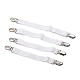 Andux Zone 4pcs/set Einstellbar Spannbetttuch Halter, Bettlaken Fastener/Bügel/Greifer, Halten Alle Blätter Glatt, Fest auf Jedem Bett CDJ-05 bianco
