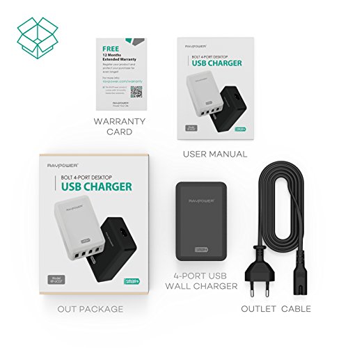 RAVPower 4-Port USB Ladegerät 40W 5V /8A Ladeadapter Charger für iPhone 6S / 6S Plus / 6 /6 plus/ iPad Pro / Air / Mini / Samsung Galaxy S7/ S7 Edge / S6 / S6 Edge /Note 3 2 und Android Geräte (Smartphone, Tablet) schwarz - 7