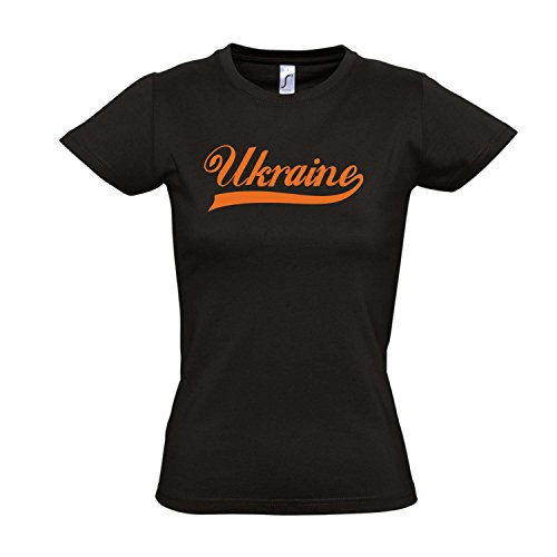 Damen T-Shirt – Ukraine Oldschool Ukraine LÄNDERSHIRT EM / WM FAN Trikot S-XXL , Deep black – orange , XXL
