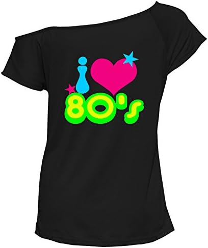 Northwest Exclusive I Love The 80s Top T-Shirt Pop Star Retro Ladies Fancy Dress Womens Tees #(5899#Black T Shirt I Love The 80s Print#UK 16)