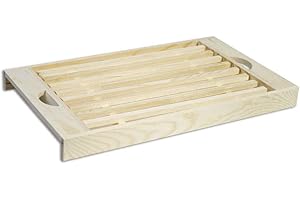 VETRINE IN RETE Vetrineinrete® Tagliere in Legno per affettare Pane panini focacce con griglia Estraibile e Vassoio raccoglibriciole tagliapane con Manici 37x22x3 cm 63939 M30