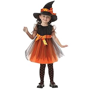 Disfraz Bruja de Halloween Para Niñas K-youth® Cosplay Niña Halloween Vestidos y Sombrero Bruja