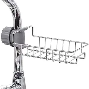 VIHM Stainless Steel Sink Caddy Organizer,Tap Organiser Clip Storage Rack Practical Home Kitchen Faucet Shelf Snap-on Faucet Rack Drain Rack with Towel Holder for Soap, Sponges