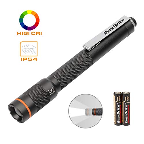 EverBrite Pen Light Lampe de Poche de Stylo LED avec Haute CRI>90+Ra, Lampe Torche Zoomable, Etanche IP54 avec Clip Métallique Parfait pour Médecin Infirmière Etudiant 2AAA Piles Compris