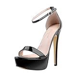  Onlymaker Plateau Sandaletten Damen Glitzer Metallic Sandalen Pumps Riemchensandalen Stiletto High Heels Schwarz 39 EU
