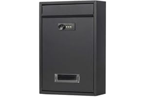 Rynli Wall Mounted Steel Mailbox Lockable & waterproof Easy to Install outdoor letter box, Letterbox accessories, external large post box, comes with Combination Lock, mail box ideal for Home, Office