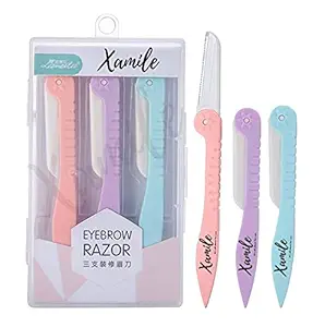 XAMILE Women Lady Girls Folding Eyebrow Razor Shaper Shaver Facial Hair Removal and Body Shaving Facial Skin Care Cleaner Hair (3 pcs Multicolor)