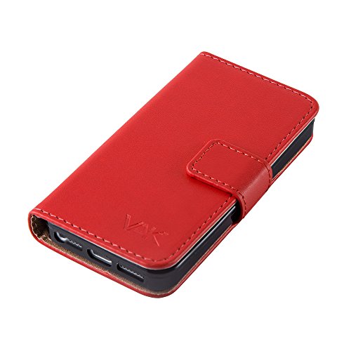 iPhone 5 / 5S / SE - New Flip Wallet Book [Stand View] Premium Leather Case Cover For Apple iPhone 5 / 5S /SE+ Screen Protector With Microfibre Polishing Cloth By Panaaz (Red)