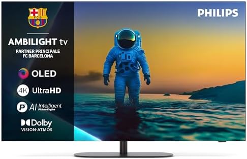 Philips Ambilight 55OLED820 4K OLED Smart TV - Display 55’’ con processore P5 AI Perfect Picture Ultra HD, Google TV, Dolby Vision e Atmos Sound - Funziona con Alexa e Google