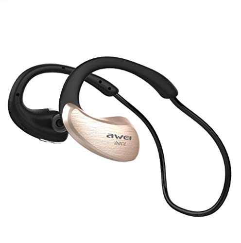 Wireless Waterproof Bluetooth Headphones, IPX4 Waterproof, Sweatproof, Secure-Fit Headset, Best Earbuds For Sports, Running Or Gym Workout,With NFC,Noise Cancelling Earphones W/Mic Gold