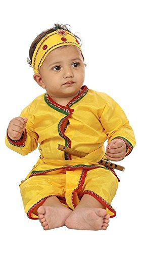 Krystle Kids Cotton Yellow krishna style kurta & dhoti dress (Pack of 5-kurta,dhoti,bansuri,mukut,patka) (6-12 years) RS.225 (80.00% Off) - Amazon