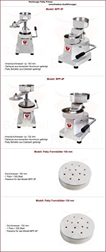 Beeketal Hamburgerpresse „BPP-4P“ Profi XL Burgerpresse für 13 cm Hamburger Patty Durchmesser, Burger Behälter aus Edelstahl, Gehäuse aus eloxiertem Aluminium, inkl. 500 Stück Antihaft Trennblätter - 2