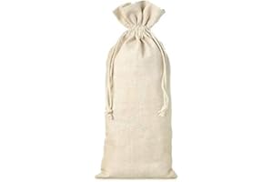DELIEX DELICIAS DE EXTREMADURA Pack de 50 Bolsas rústicas para Botella de Vino pequeña de 13 x 27 cm. Material: Lino. Bolsas de Lino con Cordón Bolsitas Arpillera de Tela Reutilizable para Almacenar