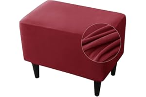 Highdi Funda Otomana de Terciopelo Suave y Elástico Funda de Puff Rectangular Funda de Reposapiés de Sofá, Funda para Taburete Extraíble Lavable con Parte Inferior Elástica (Rojo Burdeos)