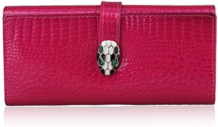 Women Leather Snake Head Clutch Wallet Purse HandBag with Chain - Red -