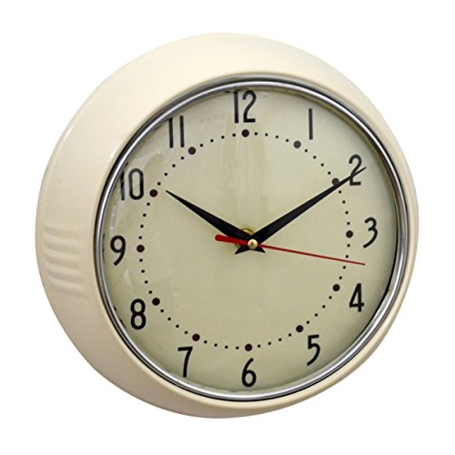 Wanduhr Uhr Küchenuhr Retro Vintage Design Metall Glas Metalluhr creme rund shabby Quarzuhr Landhaus 50er 50s 60er deko antik