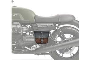EXMOTO Borsa in pelle e cotone cerato compatibile con Moto Guzzi V7 III - V9 - V7 850 Ex Moto - Borsa da fianchetto in Pelle e waxed cotton (Marrone)