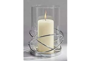 KARINA BAILEY Decorative Silver Circular Lantern Hurricane Candle Holder Metal Frame for Pillar Candle Height : 16cm.