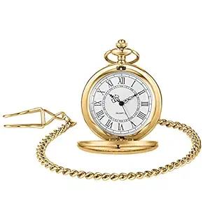 ZIBUYU Pocket Watch with Chain for Men Antique Retro Style Alloy Pocket Watch Special Birthday Gift for Husb 4.6 CM Diameter -Golden