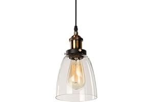 MENGJAY Luminaire Suspension Vintage Edison industrielle Abat-jour en Verre Lampe Plafonnier Pendant Lampe Edison E27 220V pour éclairage Cuisine Salle à manger Salon Chambre d'enfants et de restaurant (D)