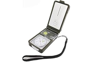 Shiwaki 10 in 1 con livella Bussola di Sopravvivenza da Campeggio Multifunzione,Dispositivo,antincendio,fischietti,Bussola,Righello,riflettore,Torcia a LED,Lente d'Ingrandimento,termometro