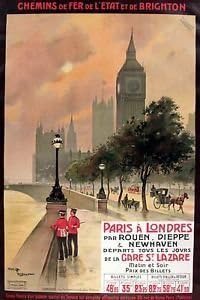 PARIS - TO LONDON - Vintage Travel/Railway Poster - Poster Size : A2