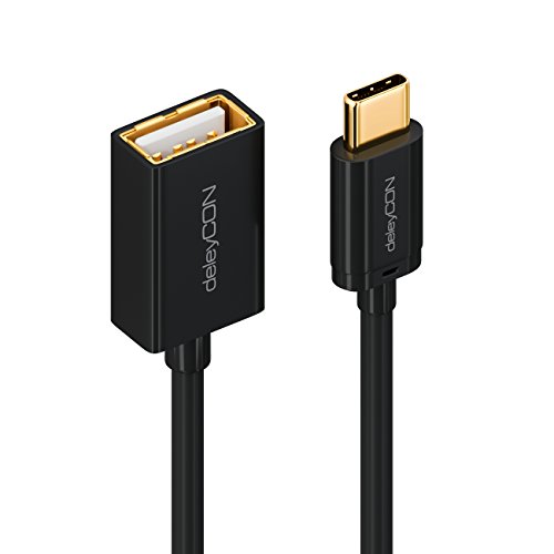 deleyCON 0,1m USB 2.0 OTG Adapter Kabel / C-Stecker auf A-Buchse / Datenkabel / Smartphone & Tablet verbinden mit USB Stick / USB Festplatte – Schwarz - 4