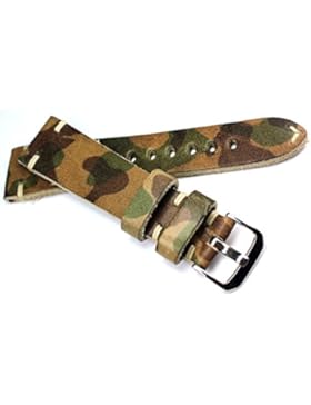 22mm RIOS1931 Handarbeit LEDERBAND Weiße Naht 22/18mm Handmade BAND Germany deutsch Retro Look quality STRAP Camouflage...