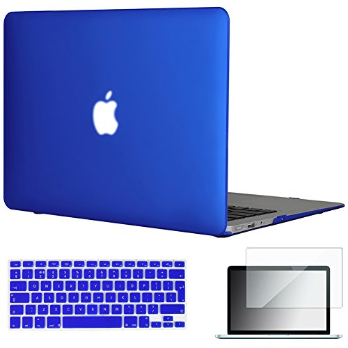 Topideal Schutzhülle, 3 in 1 Gummierte Matte, Seidenmatten, Satins, keramische Elemente, Schutzhülle für MacBook Air 33,8 cm (Modell: A1369 und A1466) + Tastatur-Cover + Displayschutzfolie königsblau EU/UK Keyboard Version