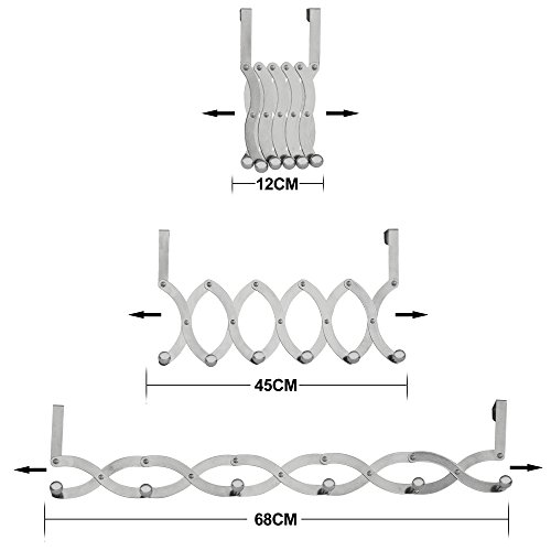 [Klappbar] Ipow Türgarderobe Edelstahl Türhängeleiste verstellbar, 6 Haken, ideal für Dicke Tür, verchromt/silbern - 4
