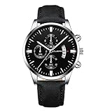 Gaddrt Herrenmode Sport Edelstahl Gehäuse Lederband Quarz Analog Armbanduhr Herrenuhren (M)