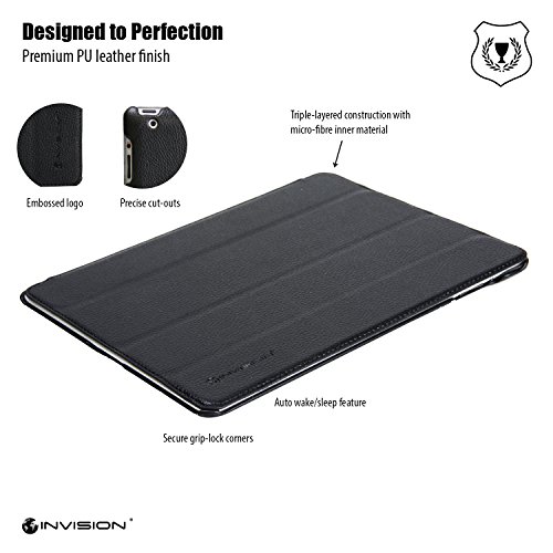 Invision® iPad 2 iPad 3 und iPad 4 Intelligente Hülle – Tolles Design – Magnetische Aufweck/Schlaf-Funktion – Hochwertiges PU-Leder (iPad 2 3 4 / Schwarz) - 3