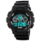 DERKOLY Multifunktional Hintergrundbeleuchtung Silikonband Elektronisch Wasserdicht Alarm 3 Modi Zifferblatt Datum LED Digitalanzeige Quarz Sport Armbanduhr Black