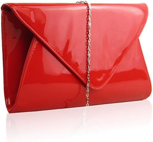 Zarla Patent Ladies Flat Clutch Bridal Party Envelope Designer Women Evening Bags UK Red