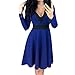 Produktbild Langarm Damen Sunday Sexy mit V-Ausschnitt Kleid Body Shape Abend Party Kleider (L, Navy)