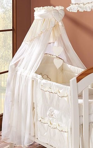 Luxury Baby Crown Canopy Drape / Mosquito Net Only Large 320 cm for Cot Bed - CHECK CREAM