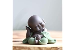 MONLIYA Keramik Little Cute Buddha Statue Mönch Figur Kreative Baby Bastelpuppen Ornamente Geschenk Klassisch Chinesisch Fein Keramik Kunsthandwerk Tee Zubehör 2.8 '' Zoll hoch (Grün)