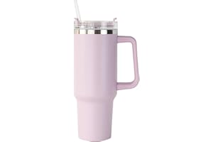 TACERY Tumblers Cup with Straw, Lid and Handle | 40oz/1200ml Stainless Steel Coffee Travel Insulated Stanleys Cup Mug | Leak Proof Vacuum Insulated Water Bottle for Hot Iced Drink baby pink