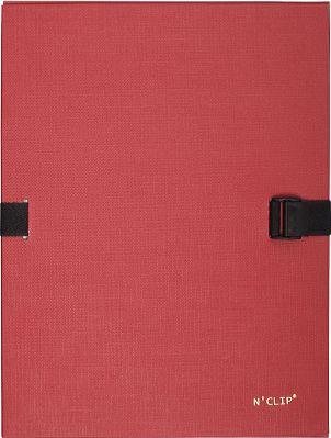 Exacompta Chemise à dos extensible avec rabat N'CLIP, papier toilé vernis, coloris rouge - Lot de 10