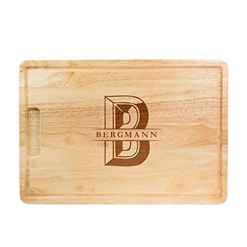Schneidebrett aus Gummibaumholz - mit Gravur der Initialen - Personalisiert mit Initiale und Namen - Küchenbrett - Maße: ca. 40,5 x 28,5 x 2 cm