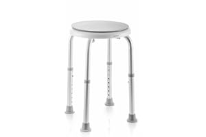 InnovaGoods - Sgabello da Bagno Girevole e Regolabile, Sedile Antiscivolo con Rotazione 360°, 8 Livelli di Altezza, Facile da Montare, Bianco, Regolabile, Alluminio