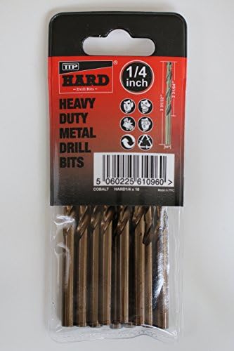 Cobalt M35 imperial 1/4” drill bits for metal by TTP HARD drills | Pack of 10 x 1/4” cobalt drill bits | added cobalt for drilling harder metals |Easy to use & long life | Easily drill chrome, stainless steel, hardox 450, cast iron and aluminium | Heavy duty and designed for drilling harder metals and alloys | maintains cutting abilities at higher temperatures | reduced heat build up | can be resharpened | Certificate of Hardness from SGS Testing