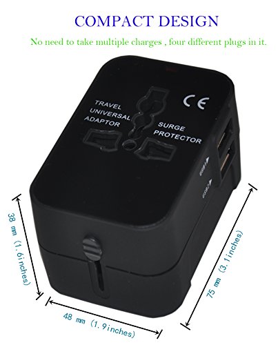 Reiseadapter, weltweit All in One Universal Power Konverter Wand AC Power Plug Adapter Power Plug Wall Ladegerät mit Dual USB-Anschlüsse für USA EU UK Aus Handy Laptop - 5